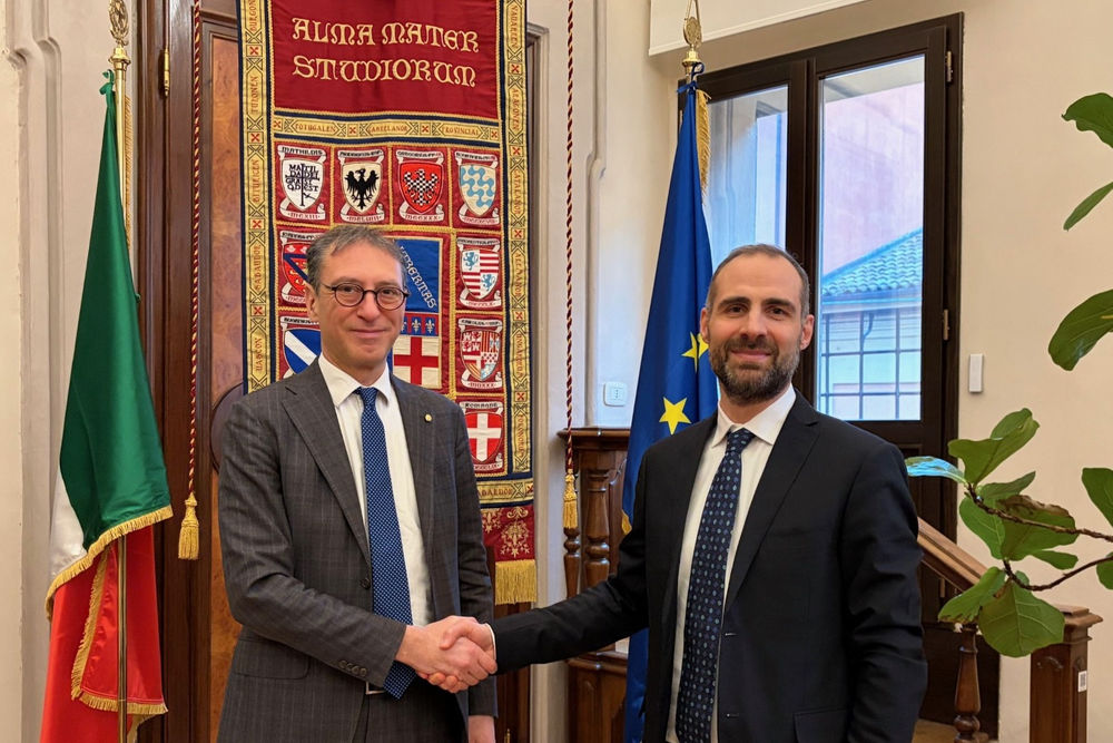 Giovanni Molari, rector of the University of Bologna (left), and Giovanni Zanei, vice president, large power conversion at Vertiv