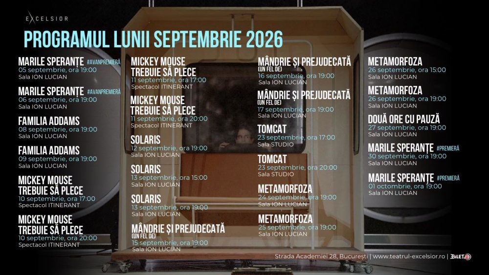 Teatrul EXCELSIOR. program septembrie 2026